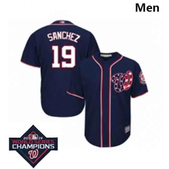 Mens Washington Nationals 19 Anibal Sanchez Navy Blue Alternate 2 Cool Base Baseball Stitched 2019 World Series Champions Patch Jersey